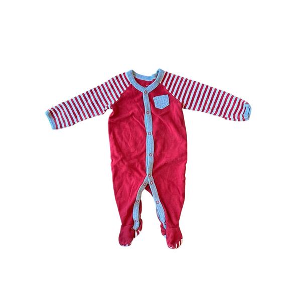 0-3M Baby Red and White Striped Footie Pajama PJ - Picture 1 of 1